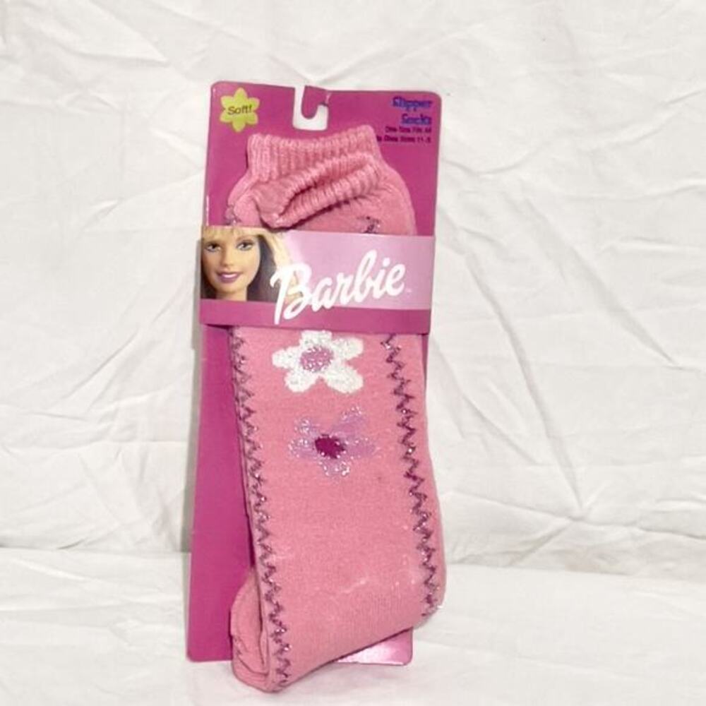 Vintage Barbie Slipper Sock Kids Size 11-3‎ Soft Pink Floral Design